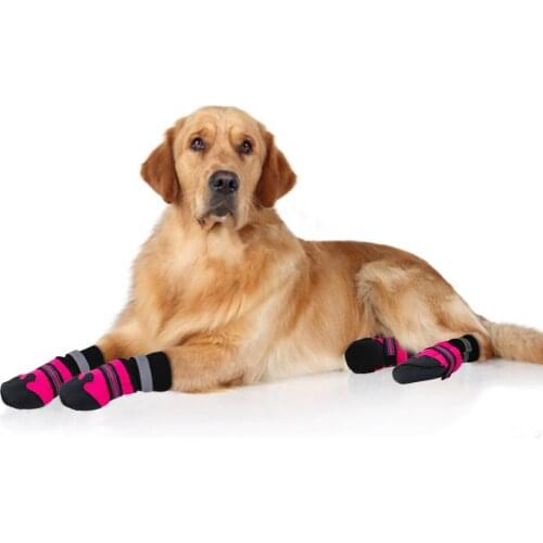 4pcs No-Slip Dog Shoes Rain Wear Waterproof Reflective Boots Paw Protector Outdoor Sock for Medium Large Dogs Rose Blue