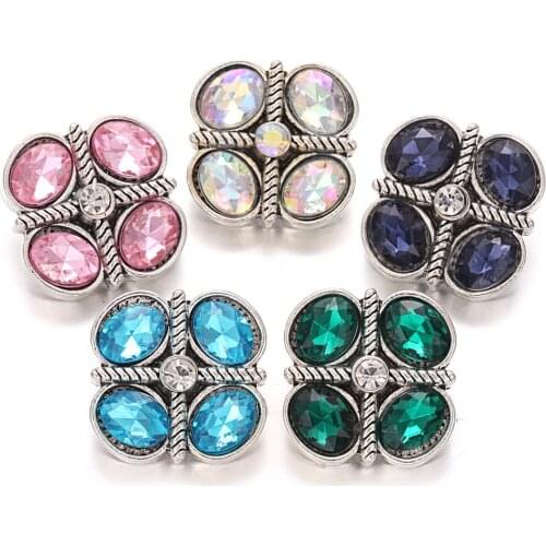 6pcs/lot New Metal Snap Jewelry Mixed Rhinestone Flower 18mm Snap Buttons Jewelry for DIY Snap Bracelet Necklace