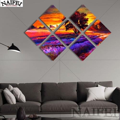 7 pcs,Full square Diamond Painting Cross Stitch sunset tree scenery,5D Diamond Embroidery Mosaic Multi-picture stickers decor