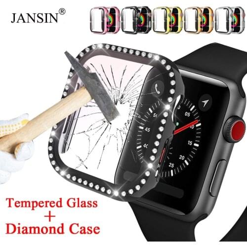 Diamond Case+Tempered Glass Screen Protector For Apple Watch 38mm 42mm 40mm 44mm Bumper Cover Case for iWatch SE Series 6 5 4 3