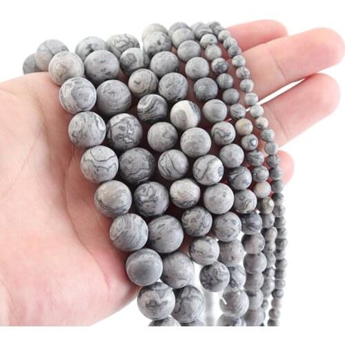1 strand 4 6 8 10 12 mm Natural Stone Beads Grey Map Jaspers Round Loose Beads For Jewelry DIY Making Bracelet Accessories