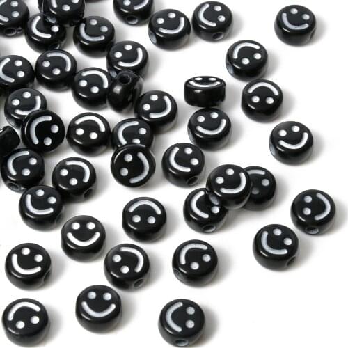 4x7mm Black Smiling Face Letter Acrylic Beads Round Flat Loose Spacer Beads For Jewelry Making Diy Bracelet Necklace Accessories