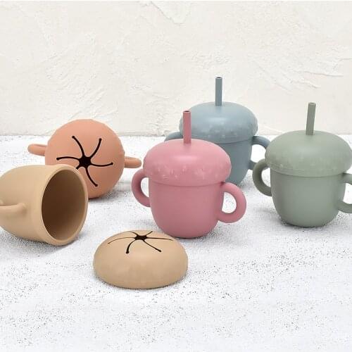 Baby Silicone Feeding Water Cup Bottle Food Grade Silicone Snack Cup Baby With Silicone Sippy Leakproof Cup BPA Free Baby Cups