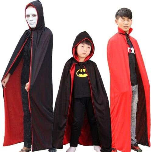 Halloween Long Hooded Cloak Witches Collar Black and Red Double Cloak Cosplay Vampire Cape Can Wear on Both Sides for Adult Kid