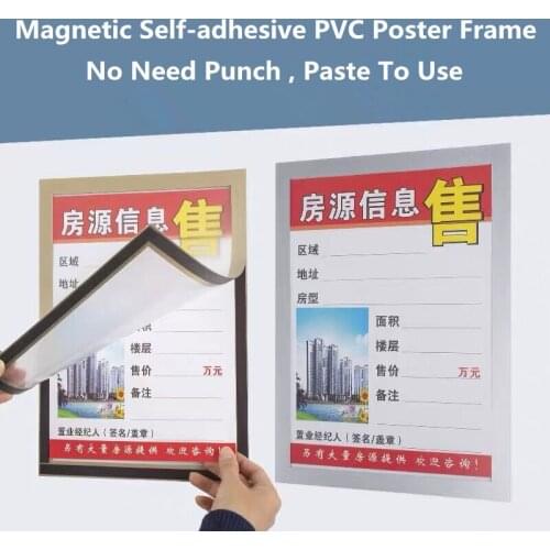 Double side display A4 Magnetic PVC Glass Mounted self-adhesive Refrigerator Advertising Poster Label Sign Display Holder Frame