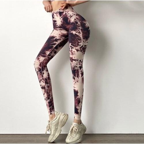 Tie Dyed Booty Scrunch Tights Seamless Sports Pants Women High Waist Peach Hip Yoga Leggings Elastic GYM Workout Fitness