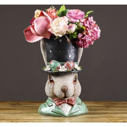 European Resin Rabbit Flower Pot Decoration Home Livingroom Table Furnishing Crafts Outdoor Courtyard Balcony Figurines Crafts