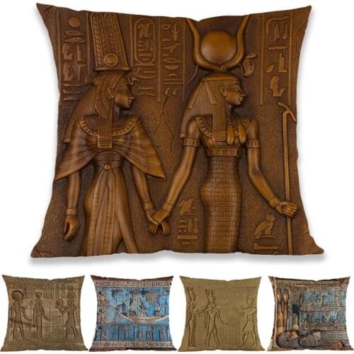 Ancient Egypt Murals Portrait Hieroglyphs Pharaoh Was-scepter Pattern Pillow Case Home Gallery Sofa Decorative Cushion Cover
