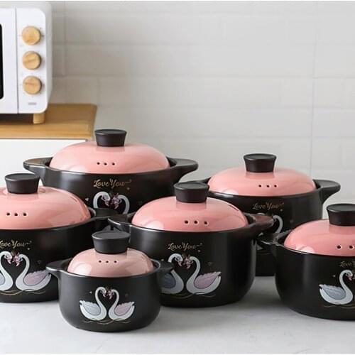 Ceramic Casserole Korean Pink Swan 2.5/3/4/6L Spodumene Soup Pot Saucepan Household Kitchen Pots Supplies Cooking Utensils