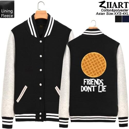 Stranger Things FRIENDS DON'T LIE Upside Down Heart Ribbon Waffle Love Cooki Man Boy Baseball jacket Full Zip Coat Fleece ZIIART