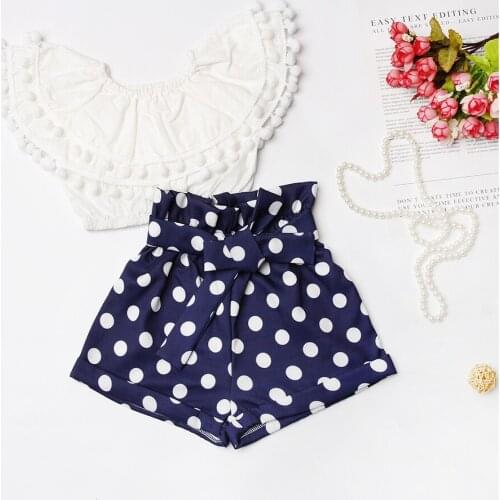 2020 Summer Toddler Girls Dress Fashion Hairball Short Tops Polka Dot Shorts for Girl Kids Clothing New Arrival Child Girl 2pcs