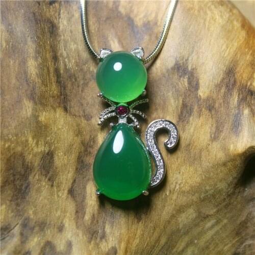 Wholesale Fashion Jewelry Green Chalcedony Euro-American Silver plating fox shape Necklace for women feature namour charm Gift