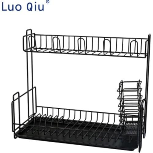 Multifunctional kitchen storage rack double cutlery, dishware, drain rack, floor type iron storage rack