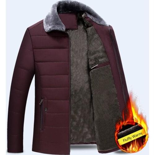 Fashion Men Cotton Velvet Thick Faux Fur Collar Fleece Jacket Parka Wine Red Mens Winter Parkas Fluffy Warm Boys Coat Plus Size