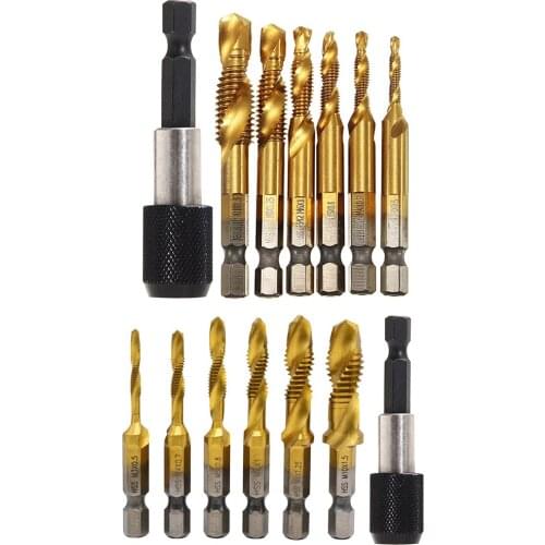 6pcs Self-Centering HSS High Speed Steel Composite Tap Drill Bit Set with 1/4 inch Hex Shank Extension Rod Power Tapping Tools