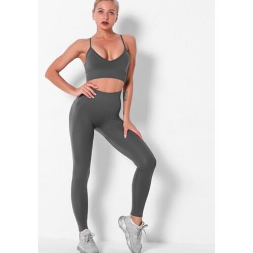 Nylon Quick Drying Yoga Beauty Professional Sports Running Seamless Fitness Bra Set