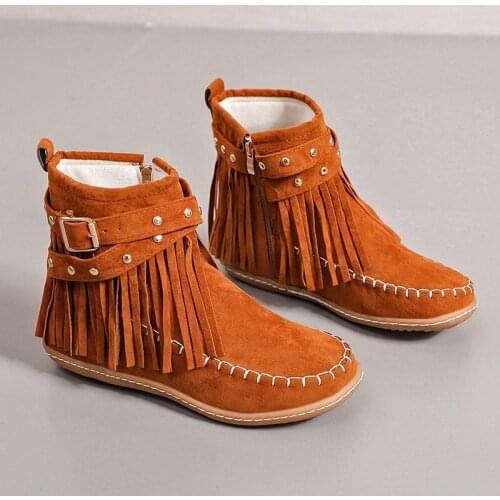 New Solid Color Plus Size Martin Boots Women Tassel European and American All-match Flat Heel Mid-tube Fashion Trend Women Boot