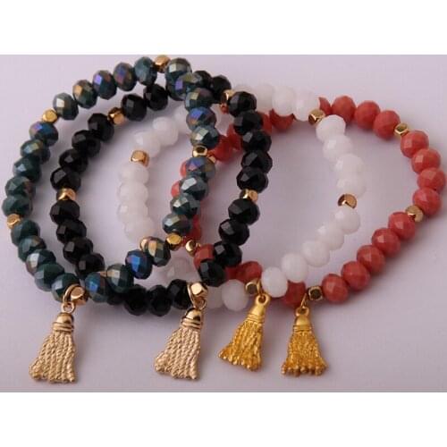 New Design Fashion Energy Bracelets Made Beautiful Glass Crystal Metal Tassel Bracelet bangle 12pc/lot