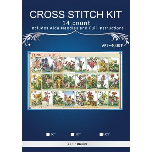 ONEROOM Top Quality Beautiful Lovely Counted Cross Stitch Kit Flower Fairies Alphabet Alphabetic Letters Words