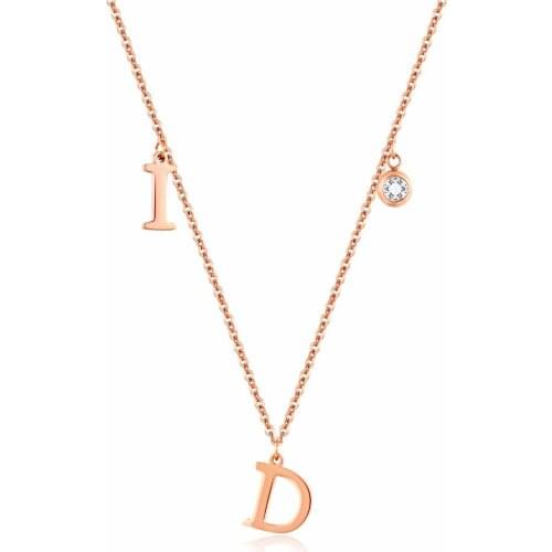 Fashion Crystal Love Chain D Letter Pendant Chokers Necklace Rose gold Color Stainless Steel Women Party Christmas Gift