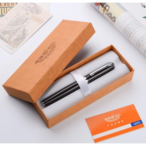 Hero Fountain Pen Metal Black Blue Pink Yellow White Fine Nib 0.5mm Bent Nib 0.8mm for Choose Ink Pens with Original Gift Box