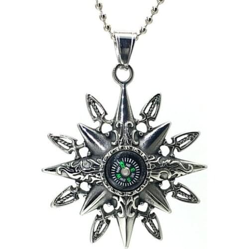 Stainless Steel Compass Necklace Pendant For Men hip Hop Rock Party Jewelry GH072512