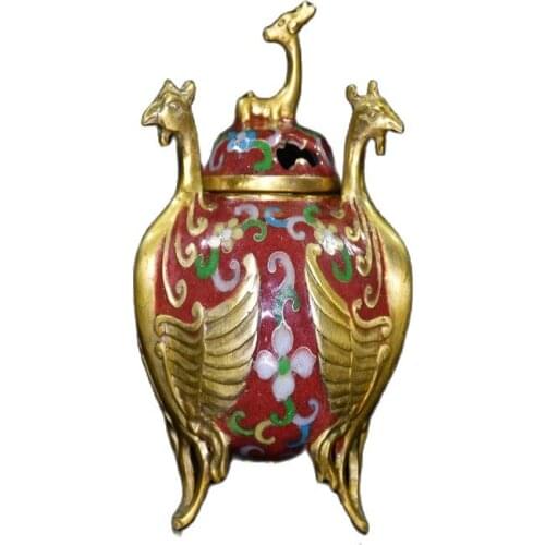Early collection brass gilt Cloisonne Sanhe incense burner ornaments collection