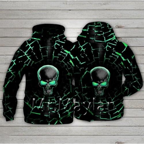 Green Power Skull Mens Hoodie 3D Full Print jacket harajuku hooded unisex casual streetwear sweatshirt pullover sudadera hombre