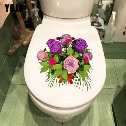 YOJA 21.3X21.6CM Creative Rose Bouquet Bathroom Toilet Decor Cartoon Flower Kids Rooms Wall Sticker T1-1961