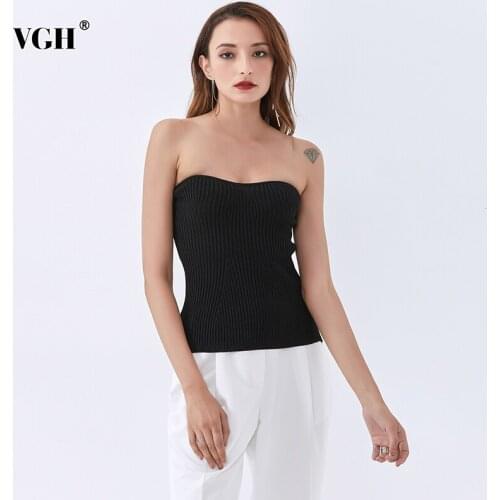 TWOTWINSTYLE Sexy Knitted Tank Tops For Women Strapless Sleeveless Slim Black Vest Female Fashion New Clothing 2021 Stylish