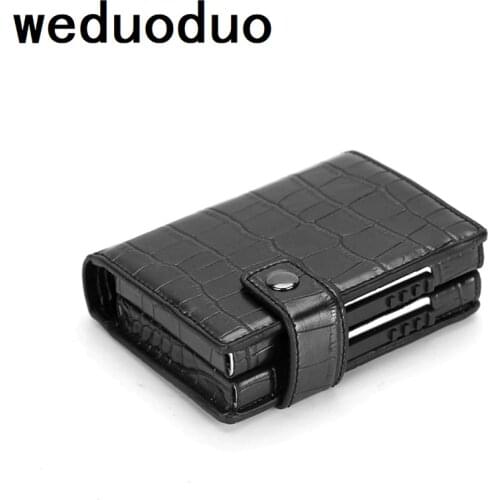 Weduoduo 2019 Fashion Men And Women Business Credit Card Holder Metal RFID Double Aluminium Box PU Leather Travel Card Wallet