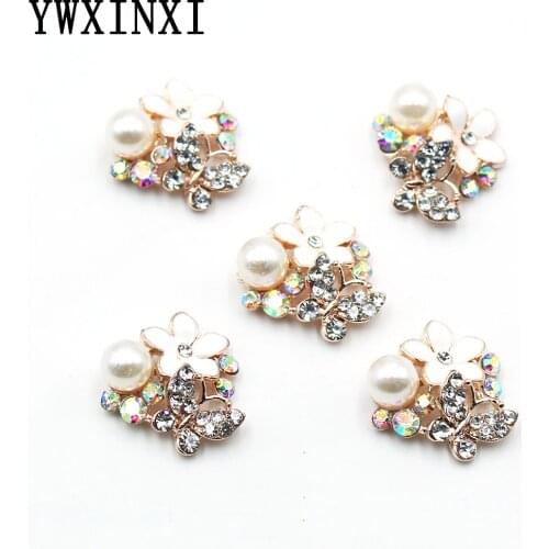 YWXINXI 10Pcs new alloy rhinestone flat butterfly flower buttons, DIY handmade craft decoration clothing decoration accessories