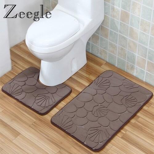 Zeegle 3D Flannel Non-slip Bathroom Bath Mats Set Toilet Rugs Absorbent Shower Room Floor Mat Foot Pad Washable Bathroom Carpet