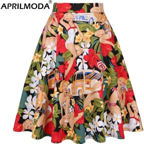 Western Girl Retro Vintage Pin Up Skirts 50s Cotton Floral Print Plus Size Runway Midi Skater Rockabilly Short Summer Vestidos