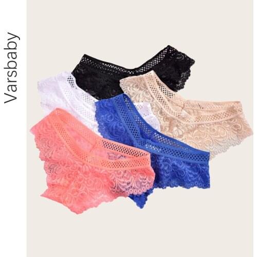 Varsbaby ladies low-rise floral lace transparent underwear low-waist M L XL XXL panties