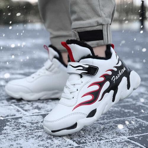 Winter Kids Running Shoes Anti-Skid Sports Shoe Outdoor Warm Plus Fur Sneakers Light Soft Flat Childrens Shoe Hiking Waterproof