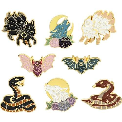 Punk Style Cartoon Fox Wolf Bat Snake Enamel Brooches Alloy Badge Clothes Bag Pin Halloween Lapel Accessories Jewelry Gift,1PC