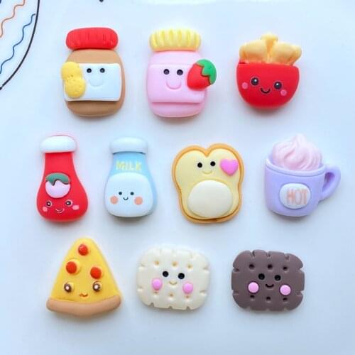 10/20Pcs New Cute Resin Mini Mixed Cartoon Drink / Bread Flat Back Cabochon Scrapbook Kawaii DIY Embellishments Accessories L51
