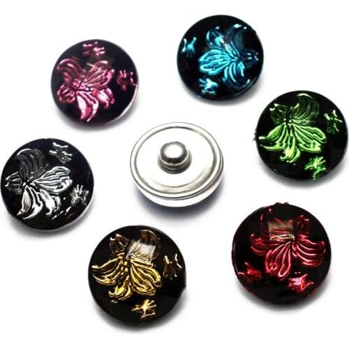 20pcs/lot Flower Pattern Snap Buttons Resin Snap Button Charms Fit 18mm DIY Ginger Snap Bracelet & Bangles Jewelry Making