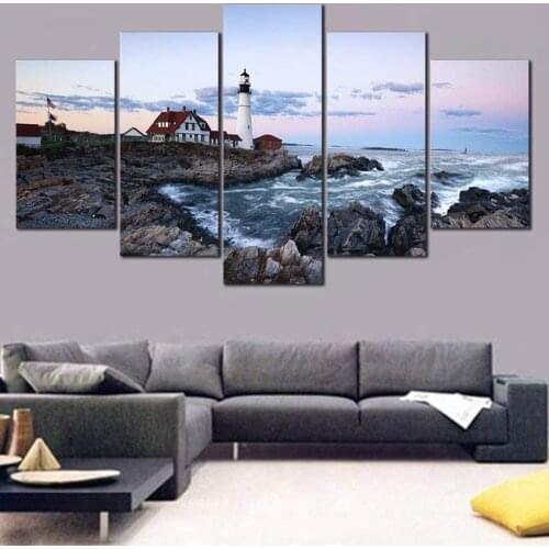 5 Pieces Wall Art Canvas Painting Lighthouse Seascape Poster Modular Pictures Home Decoration For Living Room Framework