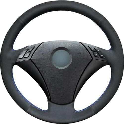 Black Suede Hand-stitched No-slip Car Steering Wheel Cover for BMW 5 Series E60 (Sedan) 2003-2009 E61 (Touring) 2004-2009