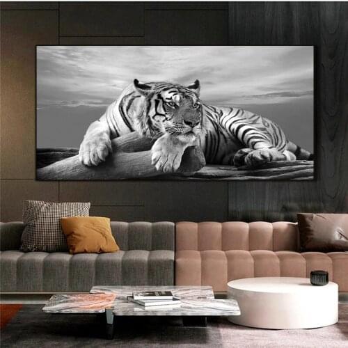Black and White Animal Tiger Wall Art Canvas Painting Nordic Posters and Prints Wall Pictures for Living Bedroom Decoration