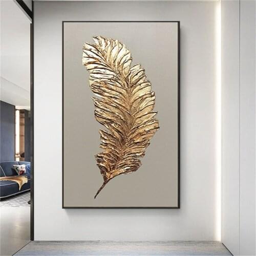 Pure hand-painted golden feather modern abstract oil painting home decoration painting wall art wall chart Southeast Asian style