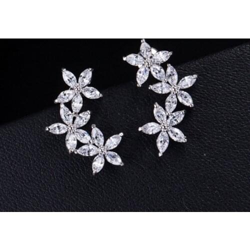 Tiny Trendy Cubic Zirconia Plant Flower Stud Earrings Luxury cz stone Crystal Earrings for women jewelry