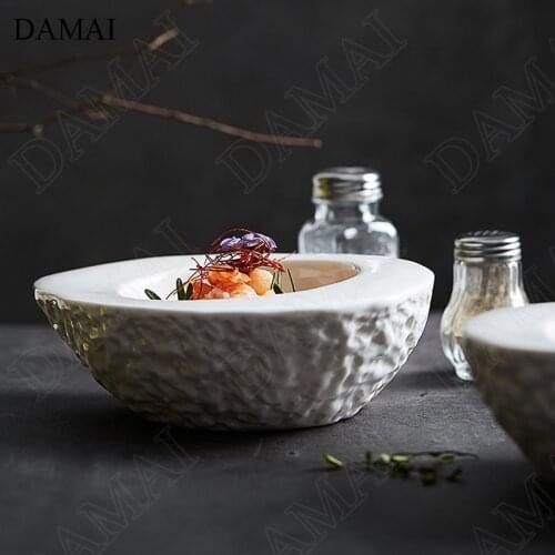 Creative Solid Color Ceramic Bowl Nordic Modern Irregular Stone Texture Egg Shape Keep Warm Bowls Hotel Restaurant Serving Tray