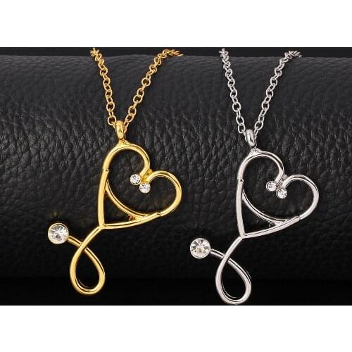 Heart Nurse Stethoscope Pendant Necklace Fashion For Women Cute Medical Treatment Necklace Charm Jewelry Onboarding Gift