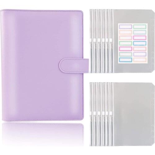 A5 PU Leather Notebook Binder With 12 Plastic Binders Loose Leaf 6-Ring Binder, Budget Envelope System Budget Envelope Purple
