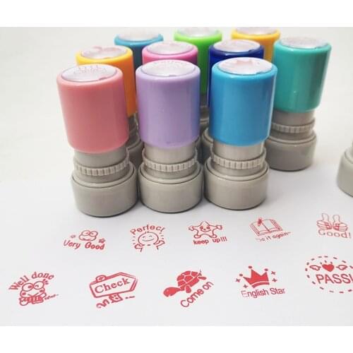Teacher Stamps English Remark Photosensitive Ink Stamp DIY Kindergarden Teacher Read Over Test Praise Cute Seals free shipping