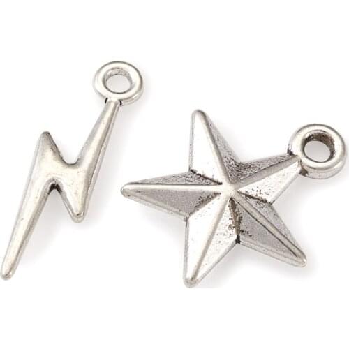 100pcs Alloy Star Lightning Bolt Pendant Charms Tibetan Style Pendants For DIY Bracelet Earring Handcraft Jewelry Making