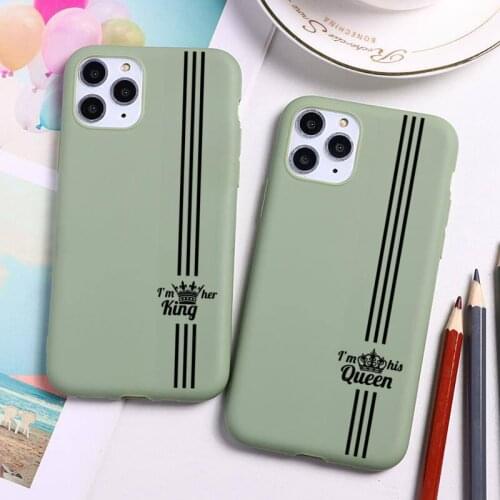 Luxury Romantic King Queen Phone Case for iPhone 12 mini 11 Pro Max X XR XS 8 7 6s Plus Candy green Silicone Cases
